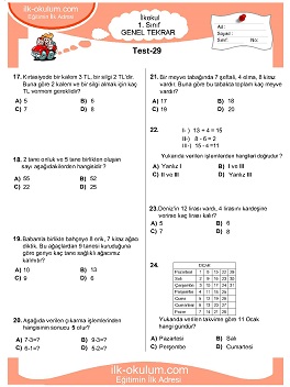 ilkokul 1. Sınıf Genel Tekrar Testleri 